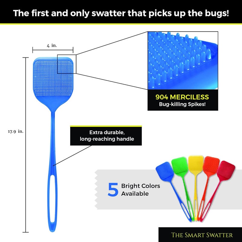 Smart Swatter مبيدات الذباب | تلتقط الحشرات مع 904 شوكات | الآن في عبوة مكونة من لونين متنوعين | براءة اختراع ومصنوعة في الولايات المتحدة الأمريكية | قاتل الحشرات والذباب - Image 4